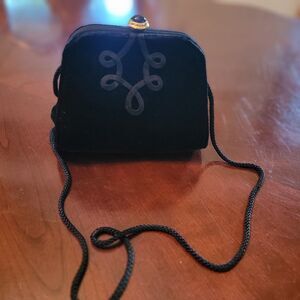Vanessa Velvet Small Black Evening Purse Lightweight Embroided Design